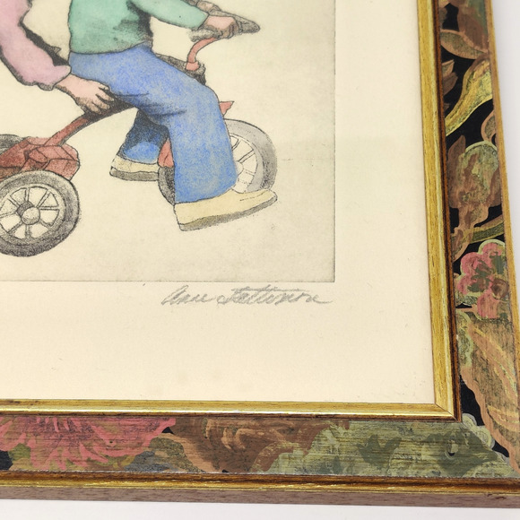 Tricycle Print Signed Matted Framed Numbered 8/150 Drawing Kids Siblings Friends - Picture 6 of 16
